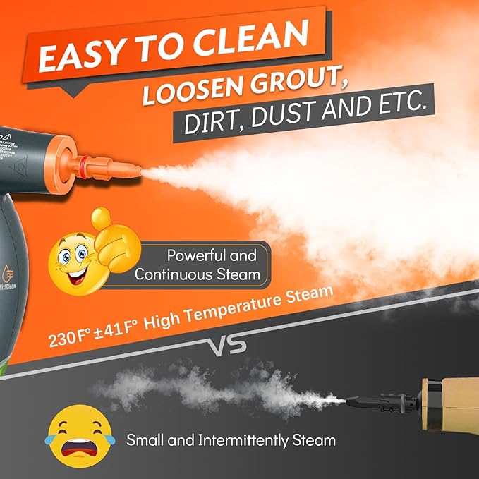1250W Powerful Handheld Steam Cleaner with Detergent Container &amp Safety Lock + NixtClean EM-317 Window/Door Cleaning Tool Bundle - Multifunctional Pressurized Hand Held Steamer for Kitchen/Bathroo