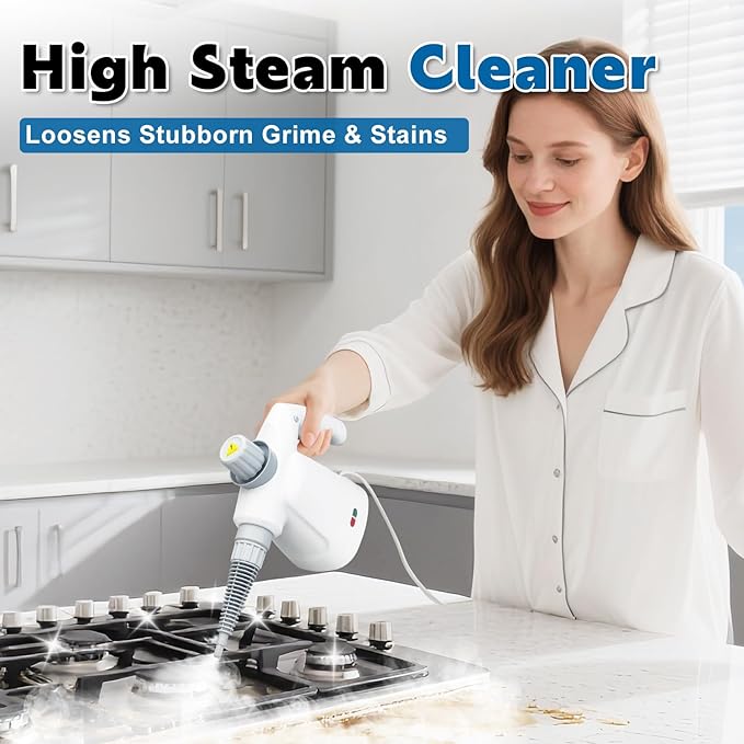 Pressurized Handheld Steam Cleaner 400ML 9-in-1 Multipurpose Portable Steamer with Safety Lock Chemical-Free Deep Cleaning for Grout Floors Windows Car Bathroom Kitchen Home