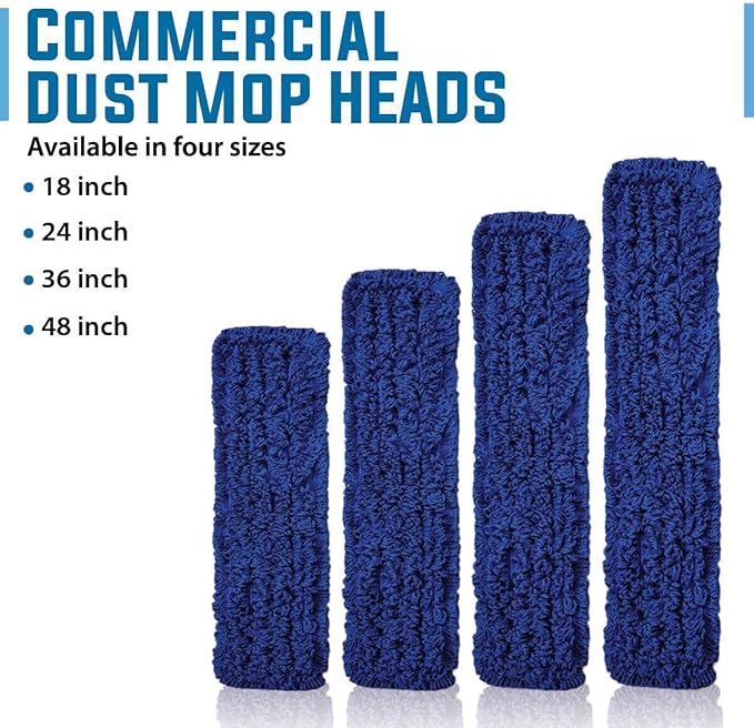 KLEEN HANDLER 6 Pack of 18 Inch Microfiber Dust Mop Large Washable Commercial Mop Head Replacement Sweeper Janitorial Dust Mops Blue