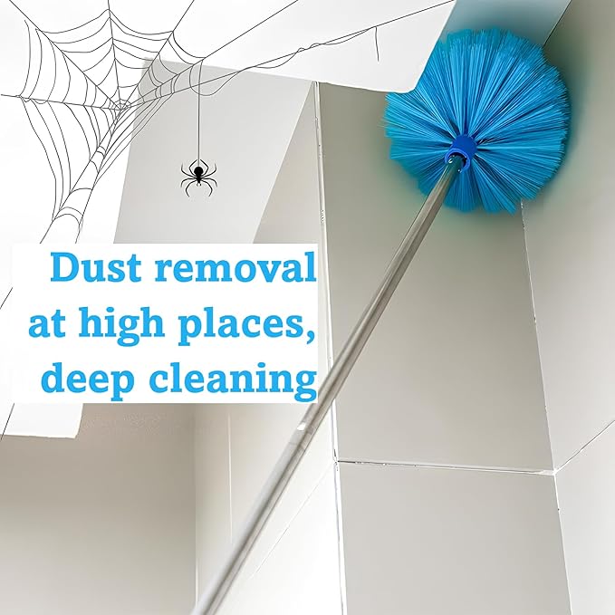 Ceiling Fan Cleaner Duster &amp Cobweb Duster with Extension Pole 15 -100 Reusable Microfiber Ceiling Fan Blade Cleaner Removable Duster (Blue) for Cleaning High Ceiling Fan Interior Roof Spider We