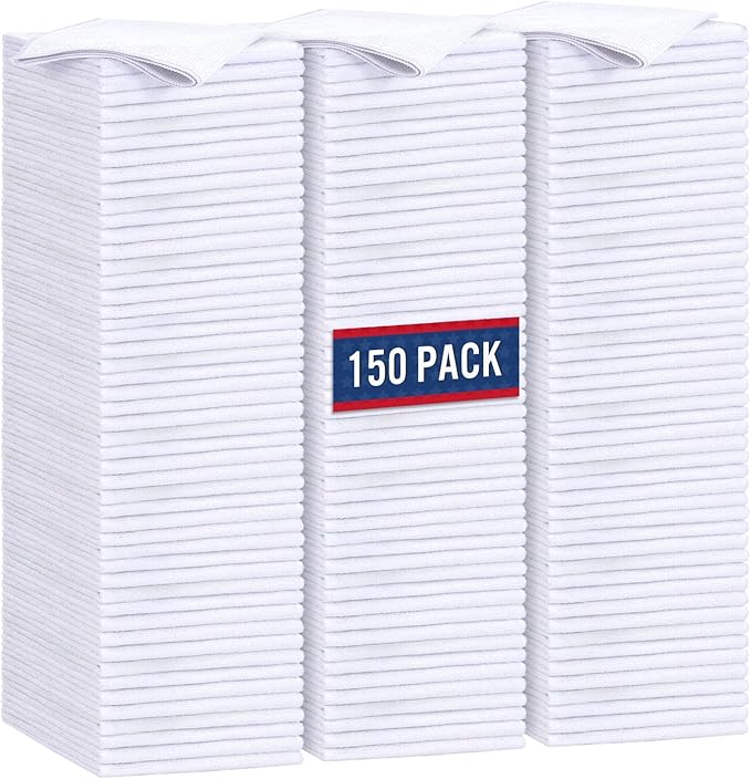GLIMGLINT White Microfiber Cleaning Cloth150PK Reusable Cleaning RagsHighly Absorbent Shop Rags BulkAll-Purpose Car Cleaning Towels for TV Screen Kitchen Bathroom Restaurant Garage 14X12