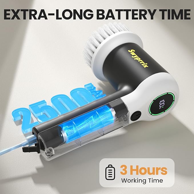 Electric Bathroom Cleaning Brush Cordless Spin Scrubber Full Body Waterproof IPX7 with 6 Replaceable Brush Heads for Bathtub/Kitchen/Window/Home Cleaning -SD-CTB02