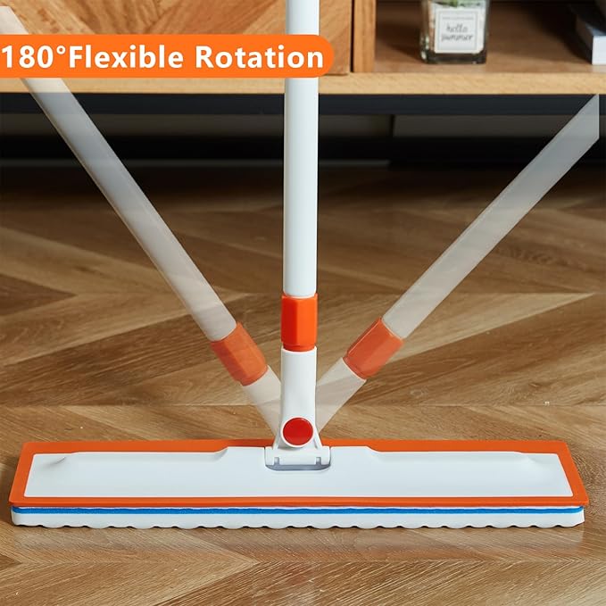 Magic Sponge Eraser Mop 56 Handle with Flexible 15 Flat Head2 Microfiber Pad and 3 Magic Sponge Eraser Pads (Mop Set15 Mop-Head)