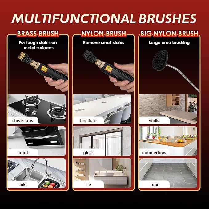 2500W Handheld Steam Cleaner Pressurized Steam Cleaning Machine with 3 Brush Heads 20s Heat Up 1L Tank Multipurpose Mini Portable Steamer for Tile Grout Furniture Kitchen Car Home