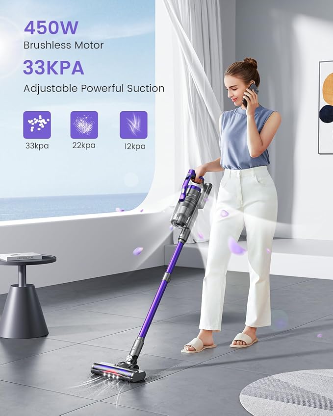 S14 Cordless Vacuum Cleaner 450W 33KPA Stick Vacuum Cleaners with OLED Screen Up to 55minsAnti-Tangle Brush Aromatherapy Lightweight Vacuum Deep Clean for Hardwood Floor Carpet Pet Hair