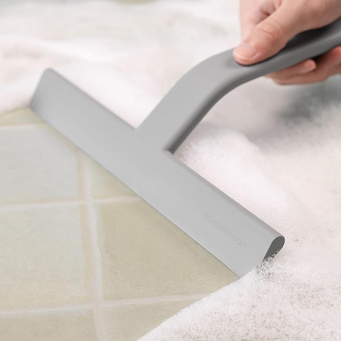 dancemoon JustHang Shower Squeegee for Glass Doors All-in-One Piece Silicone Squeegee with Built-in Hook for Bathroom Window Mirror Tile Wall Car Streak-Free Bathroom Cleaner Tool10 Inch Gray