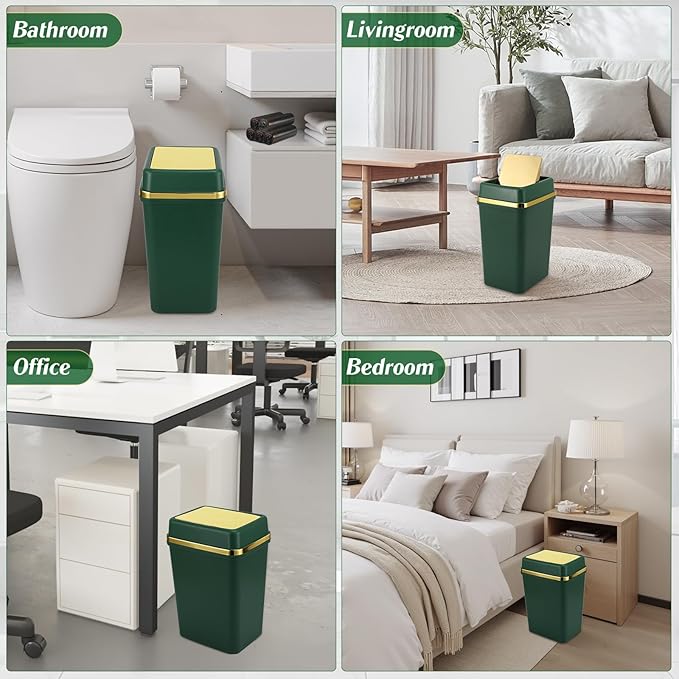 Bathroom Trash Can with Lid 4 Gallon Small Trash Can with Swing Lid Black/Navy Blue/Dark Green Bathroom Garbage Can with 225 Counts Trash Bags for Kitchen Bedroom Office
