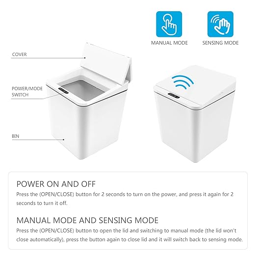 Automatic Small Countertop Trash Can with Lid 1.5 Gal/6L Toucheless Mini Waste Bin for Office Desk/Bedside Table/Coffee Bar -Batteries White