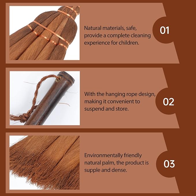 Cabilock Children S Broom Lightweight Manual Broom with Natural Fiber Whisk and Wood Handle 24.40 Inch Educational Toy for Indoor Outdoor Cleaning