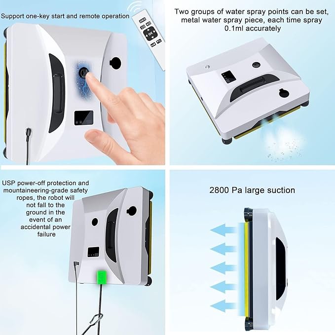 Robotic Window Cleaner with Remote Control Auto Water Spray Voice Output for Glass Tile &amp Mirrors