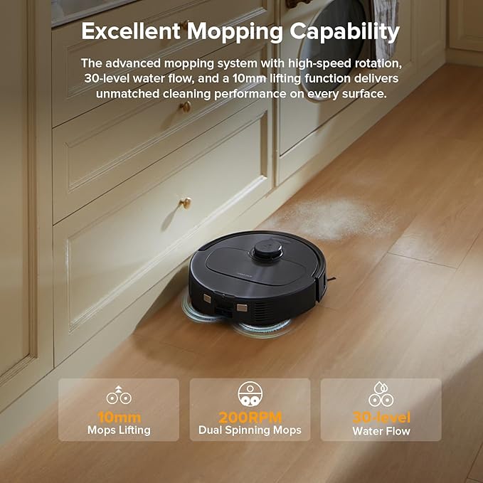 roborock Qrevo Series Robot Vacuum and Mop 8000Pa Suction Upgraded from Qrevo S Anti-Tangle Brushes Smart Obstacle Avoidance Auto Mop Washing All-in-One Dock 200RPM Spinning Mops Black(QV 35A)