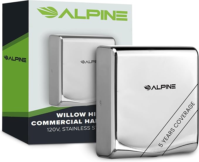 Alpine Commercial Hand Dryer with HEPA Filter 8 Seconds Extreme Speed Electric Hand Dryer for Home Bathroom/Restaurant with Heat &amp Speed Control - ADA Compliant (120V Chrome)