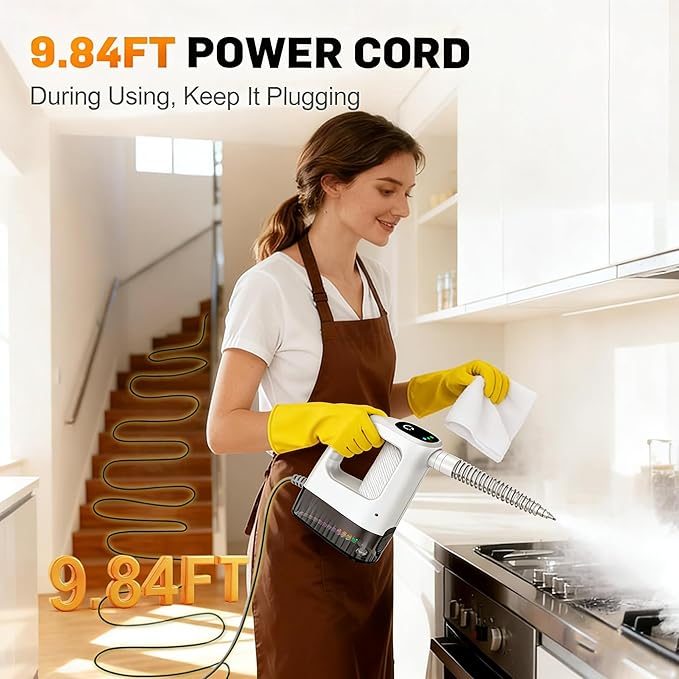 Handheld Steam Cleaner 15s Instant Heat 400ML Tank Portable Steamer for Grout Floor Couch Furniture Kitchen Lockable Refill Anytime