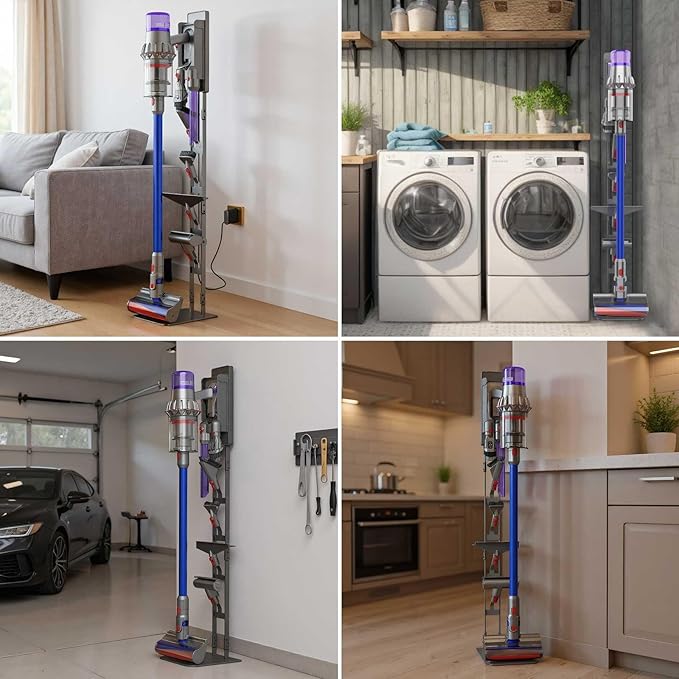 Vacuum Stand for Dyson V15 V12 V11 V10 V9 V8 V7 V6 DC30 DC31 DC34 DC35 DC58 DC59 DC62 DC74 Handheld Cordless Vacuum Cleaner - Carbon Steel Storage Rack Holder with Anti-Tip Design