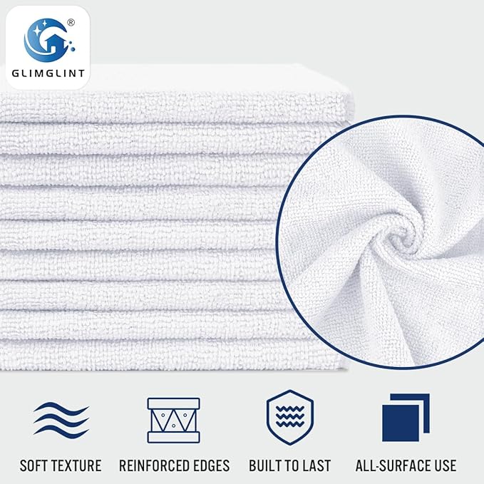 GLIMGLINT White Microfiber Cleaning Cloth150PK Reusable Cleaning RagsHighly Absorbent Shop Rags BulkAll-Purpose Car Cleaning Towels for TV Screen Kitchen Bathroom Restaurant Garage 14X12