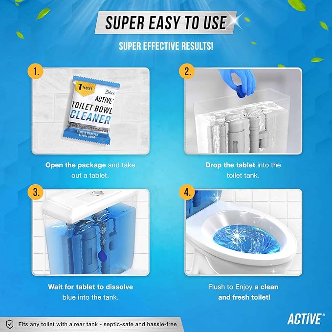 ACTIVE Automatic Toilet Bowl Cleaner and Pet Odor and Stain Eliminator - Includes 12ct Toilet Bowl Cleaner Tablets and 32oz Pet Stain Remover