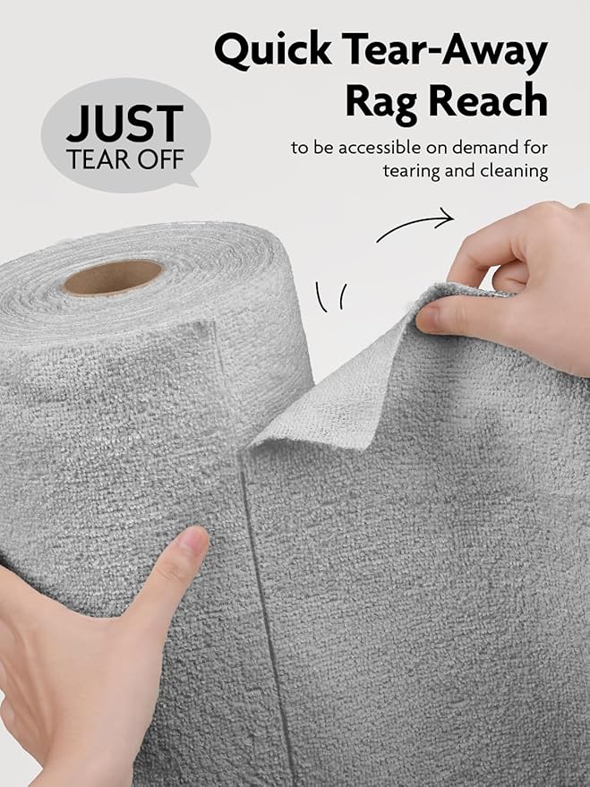 Fantasticlean Microfiber Cleaning Cloth Roll -90 Pack Tear Away Microfiber Towels 12 x 12 Reusable Washable Lint Free Ultra Absorbent Dishcloth for All-Around Cleaning Supplies (Grey)