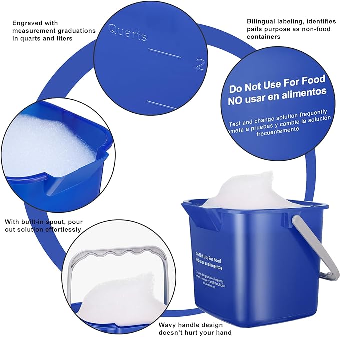 Yaomiao 4 Pcs Cleaning Bucket 3 Quart Small Sanitizing Square Bucket Detergent Pail with Measurements Spout and Handle for Home Commercial Use Restaurant Kitchen Office (RedYellowBlueGreen)