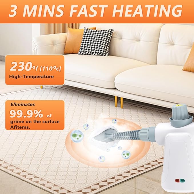 Pressurized Steam Cleaner Handheld Multi-Surface Steamer with 11 Accessories &amp Steam Lock 350ml Tank for Home Car Kitchen Bathroom Windows – Chemical-Free Deep Cleaning