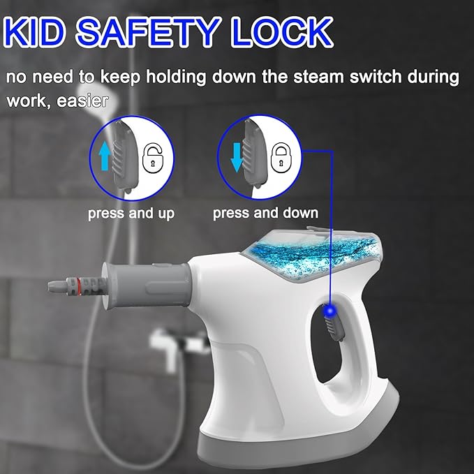 Handheld Steam Cleaner for Home 10S Immediate Heat Hand Held Steam Cleaner with Visualized Large Water Tank &amp 9 PCS Accessories &amp Safety Lock for KitchenCouchFloorWindowCar (WHITE+GREY)