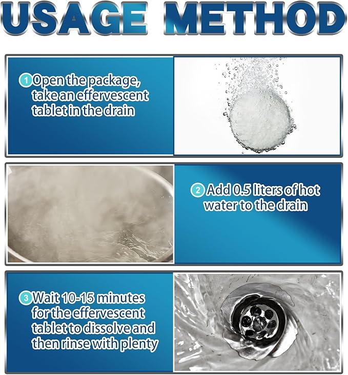 Biodegradable Drain Cleaning Tablets - Unclog Kitchen Sink Bathtub Shower Toilet &amp More(3PCS)
