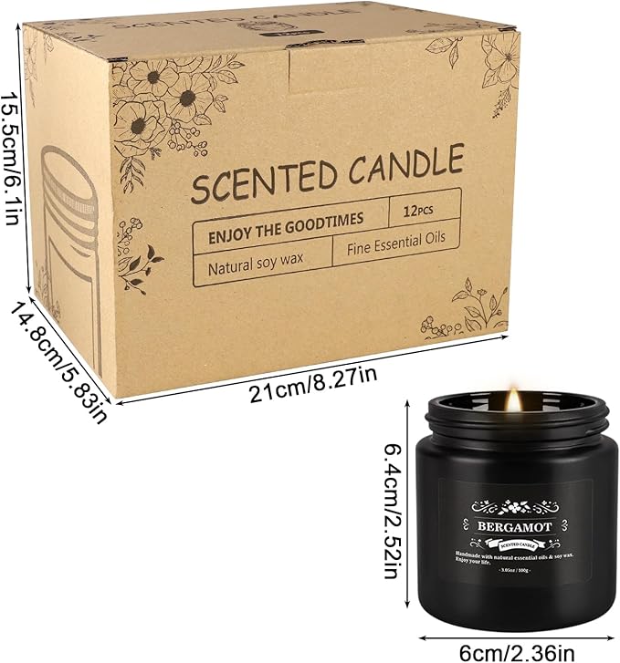 Scented Candle Set 12 PackBlack Candle for Home Scented Odor Eliminating Stress Relief Long Lasting Soy Wax Gift Set