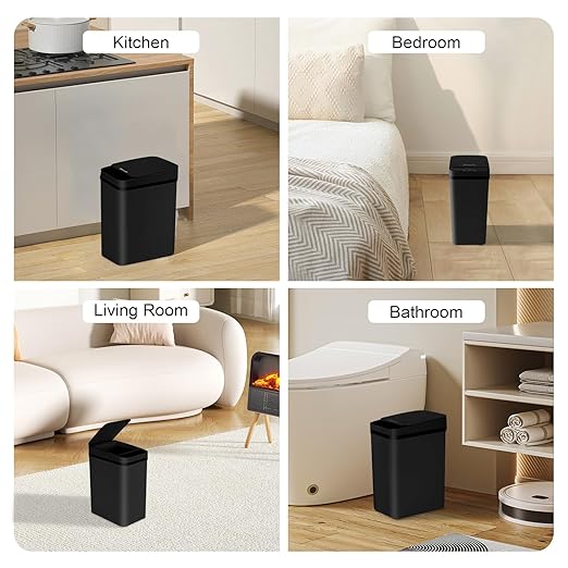 3 Pack Bathroom Trash Can with Lid 2.5 Gallon Small Slim Trashcan Automatic Trash Can Touchless Motion Sensor Waterproof Plastic Trash Bin for Bedroom Kitchen Office Living Room (Black)