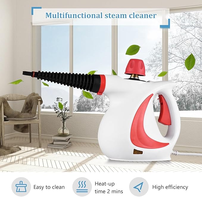 Natural Steam Cleaner Steam Cleaner Pressurized Handheld Steam Cleaner Portable Steam Cleaner Handheld High Pressure Multi-Purpose Steamer for Mattress Car Detailing Kitchen Bathroom(Red)