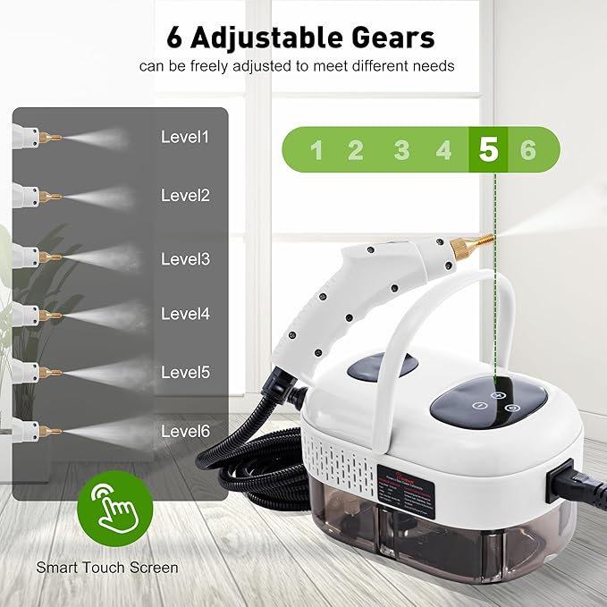 Handheld Steam CleanerSteam Cleaner with Smart Touch Screen High Pressure Steamer15sec Heat-up Deep Cleaning Steamer(White) for KitchenBathroomFurnitureCarGroutTile and More