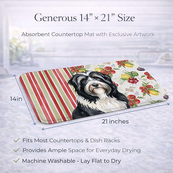 Caroline's Treasures Black Bearded Collie Vegetables Dish Drying Mat Absorbent Dish Drying Mat Pad for Kitchen Counter Dish Drainer Mat for Countertop 14 x 21 Multicolor