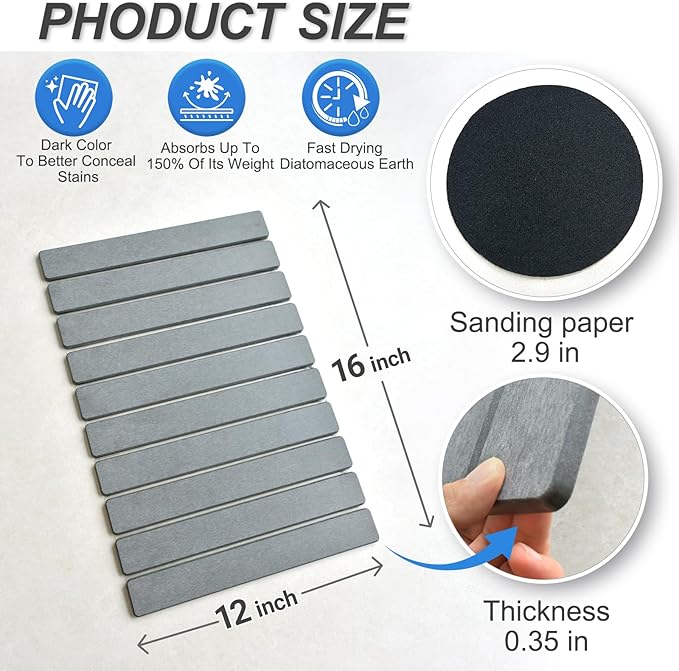Dish Drying Mat Stone Drying Mat for Kitchen CounterLarge Foldable Diatomaceous Stone Dish Drying Mat Quick Dry Stone Mat for Kitchen Counter ( Dark Gray 24×16)