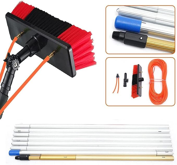 Window Cleaning Kit Lightweight Aluminum Alloy Water Fed Pole Solar Panel Cleaning Brush and Pole Telescopic Water Brush for Cars Glass Curtain Walls Solar Panels Windows