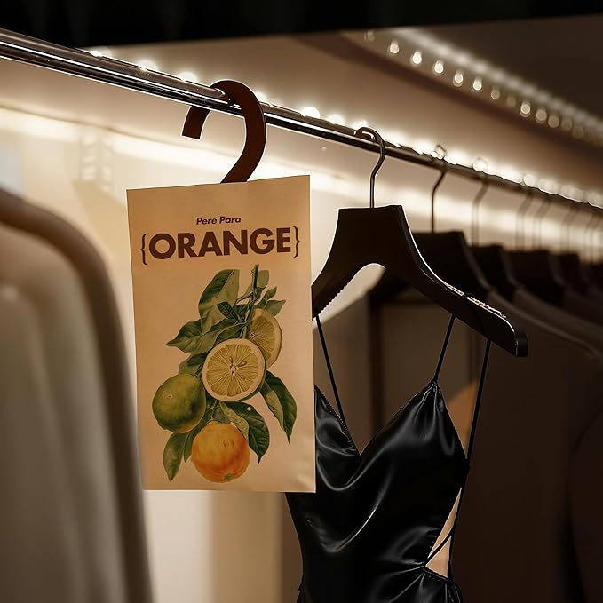 Potpourris Orange Citrus Scented Hanging Paper Sachets - 12 Pack for Closet &amp Home | Long-Lasting Air Freshener &amp Odor Eliminator for Drawer Car Bathroom | Ideal Gift Idea