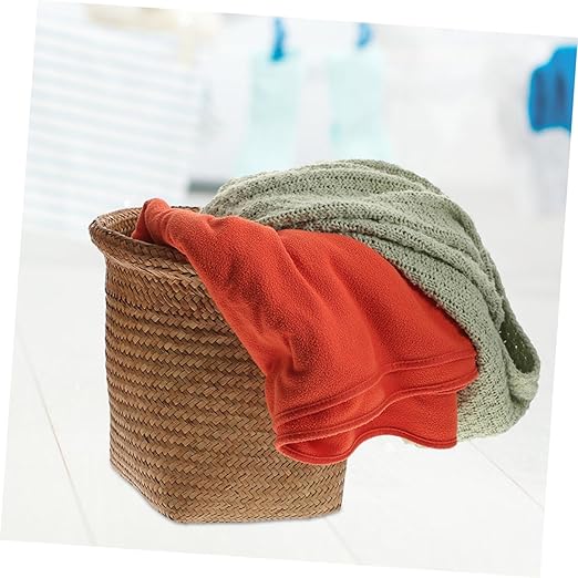 PRETYZOOM 1pc Trash Can Lid Straw Woven Storage Basket for Shelves Garbage Can Bedroom Office Wastebasket Random Color