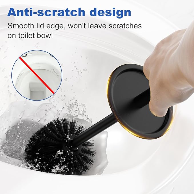 Toilet Brush and Holder Set：304 Stainless Steel Heavy Duty Toilet Bowl BrushRemovable Inner Bowl and Splash ProtectionBathroom Toilet Brush-Dense Bristles for Through Cleaning