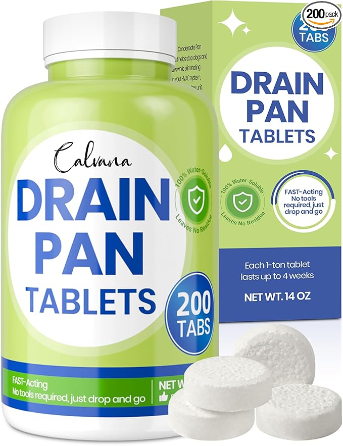 Drain Pan Tabs - 200 Tablets AC Drain Line Cleaner Fast-Acting Treatment for HVAC Window Units Mini-Splits Dehumidifiers Refrigerators - Lasts Up to 4 Weeks No Residue Water-Soluble