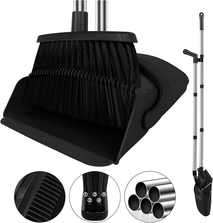 Broom and Dustpan Set Household Broom with Dustpan Combo Set 51 Long Handle Dust Pan Set for Kitchen Office Lobby Floor