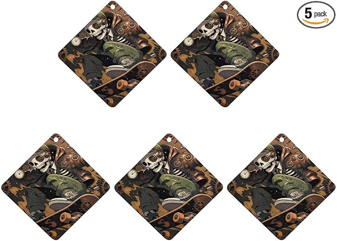 5PCS Car Air Freshener Hanging Personalized Double Sided Steampunk Skull Car Fresheners Long Lasting New Cars Scents Cute Automotive Freshies for Closets Drawers (tea)