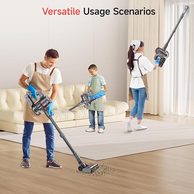 Cordless Vacuum Cleaner 580W 60KPA Dual Motor Stick Vacuum for Home with 70mins Runtime 6 LED Green Headlights Self-Standing Design V-Shaped Floor Brush for Carpet Tile Pet Hair Hardwood Floors
