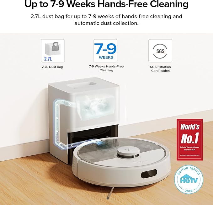 roborock Q7 M5+ Robot Vacuum and Mop Upgraded from Q5 Max+ Up to 7-9 Weeks Self-Empty 10000Pa Suction Dual Anti-Tangle System for Pet Hair &amp Carpet PreciSense LiDAR Navigation App Control W