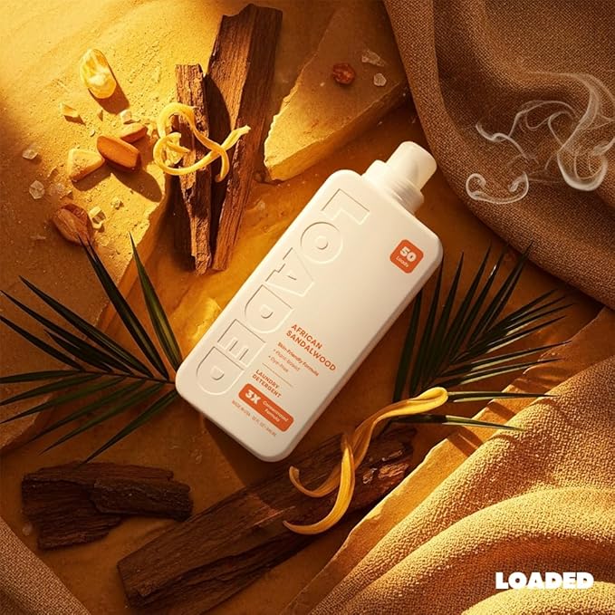 Loaded Laundry Detergent Luxury Cologne Scented | 50 Loads | Sandalwood &amp Vanilla | Skin-Friendly &amp Plant-Based | Made in USA | 32 oz