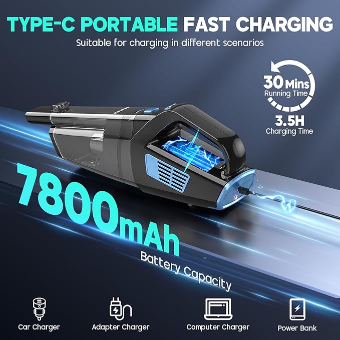 Handheld Vacuum Cordless 15000PA Strong Suction Hand Held Car Vacuum Cleaner Portable with Multi-Nozzles &amp Washable Filter Lightweight Dust Busters Rechargeable for Home Car Office Pets