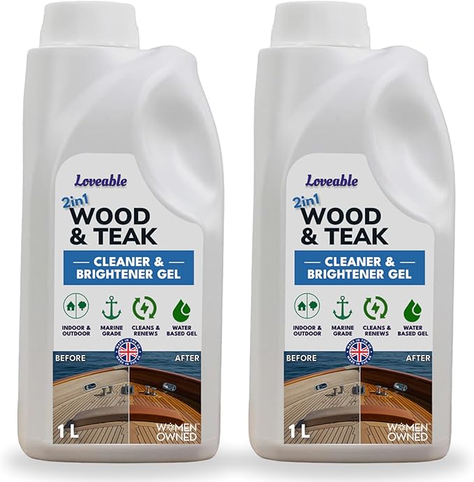 EcoDecors Loveable 2 in 1 Wood &amp Teak Cleaner and Brightener Gel 1 L for Outdoor Use Cleans Renews and Refreshes Outdoor Wood - 2 Pack
