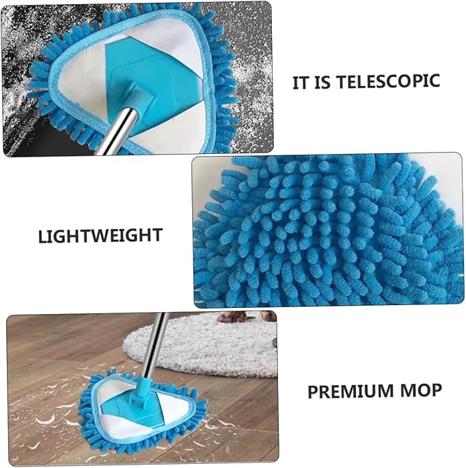 1Pc Mini Triangular Mop Rotatable Household Cleaning Tool with Lightweight Design Flexibility for Under Furniture Blue Color for Bathroom and Table Cleaning