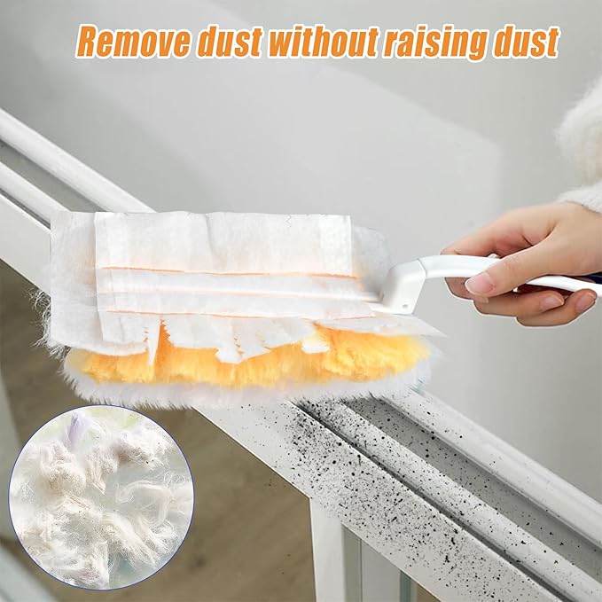 100 Pcs Duster Refills Bulk Thickened Duster Refill Electrostatic Duster Head Duster Refills for Cleaning with 2 Long Handles 2 Short Handles Disposable Duster Refills for Blinds(Yellow)