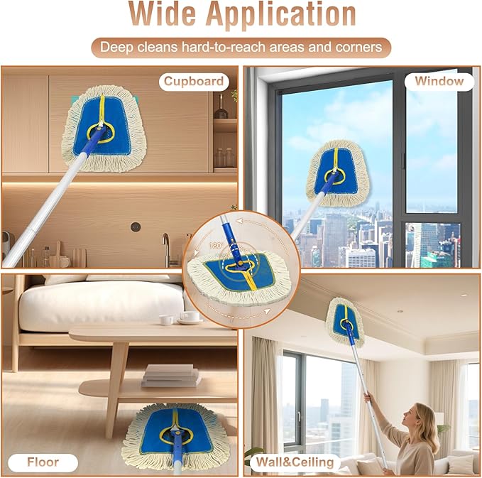 Commercial Dust Mop for Hardwood Floors Cleaning Heavy Duty Industrial Dry Mop with Wedge Cotton Mop Pads for Walls CleanerTileVinylLaminate Floor Duster Broom for Home and Business Use