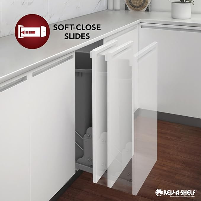 Rev-A-Shelf 35 Qt Bottom Mount Double Pullout Under Cabinet Kitchen Trash Cans w/Soft-Close 150 Pound Rated Full-Extension Slides Gray 4WCBM-18DM-2 – Container Bins for Waste Management