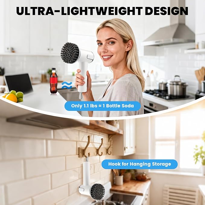 Electric Spin Scrubber for Scrub Daddy/Mommy Goldusk 2-Speed Power Cleaning Brush with Digital Display 4 Replacement Brush Heads Smiley Sponge Wand Handle Dish Wand for Sink/Griddle/Stove/Tub/Tile