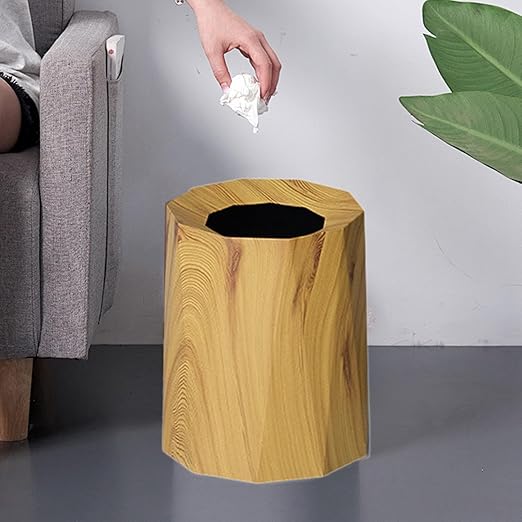 Trash Can Trash Bin Wastebasket Waste Basket for Living Room Patio Toilet Bedroom Wood Color