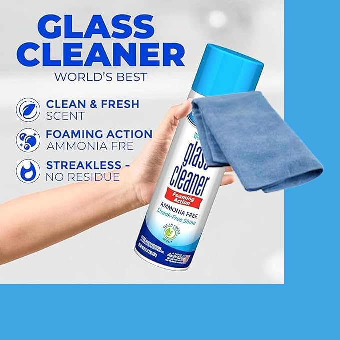 Pack (3 bottles) Glass Cleaner Foam Action Cleaner 23 oz each with 2 Microfiber Cleaning Cloth